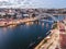 Aerial cityscape of Porto and Vila Nova da Gaia with connecting bridge, Portugal