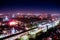 Aerial cityscape shot of Noida, delhi, grugaon at dusk night