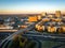 Aerial cityscape view in New Brunswick, New Jersey with Rutgers University during sunrise