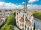 Aerial cityscape view on the old town of Bordeaux city with st Andrew cathedral during a sunny day in France