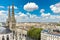 Aerial cityscape view on the old town of Bordeaux city with st Andrew cathedral during a sunny day in France