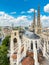 Aerial cityscape view on the old town of Bordeaux city with st Andrew cathedral during a sunny day in France