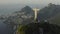 Aerial, close up of Christ the Redeemer on Corcovado Mountain in Rio de Janeiro