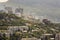 Aerial close up view on Yalta town buildings