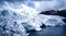 Aerial closeup view of Pastoruri glacier entering the lake.