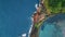 Aerial coastal landscape rocky shore. Picturesque wild cliffs on summer day.