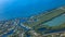 Aerial of community in Grand Cayman Islands with lush greenery