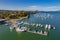 Aerial daytime waterscape with boats