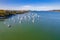 Aerial daytime waterscape with boats