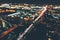Aerial defocused view of a massive highway in Los Angeles