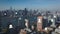 Aerial descending footage of metropolis. Augmented reality with animation of sending emails. Manhattan skyscrapers in