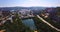 Aerial descending view of the Mine Park with lake in Vladivostok, Russia