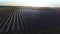 Aerial desert view large industrial Solar Energy Farm producing concentrated solar power. Around the wilderness and the