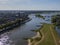 Aerial of Deventer and the IJssel river, part of the room for the river high water protection program