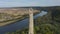 Aerial dolly out shot of Thanksgiving Candle monument near Soroca, Republic of Moldova.