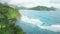 Aerial dolly tilt up over the coast overlooking Port Launay bay, Mahe