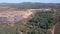 Aerial dolly zoom over abandoned slate mine