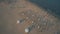 Aerial down view of sand beach in Valencia at sunset, Spain