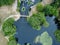 Aerial downward shot of river and path in Hertfordshire