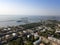 Aerial dron view on Ships in the port of Kronstadt, St. Petersburg, Russia