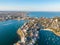 Aerial drone evening view of Manly, a beach-side suburb of northern Sydney in the state of New South Wales, Australia.