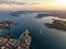 Aerial drone evening view of the Sydney suburb of Manly, a beach-side suburb of northern Sydney.