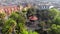 Aerial Drone flyby shot of Central Square in San Cristobal de Las Casas in the morning of sunny day