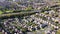 Aerial drone footage of the British town of Wakefield in West Yorkshire, England showing typical British UK housing estates and
