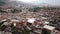 Aerial drone footage of Comuna 13 slums, favela in Medellin, Colombia.