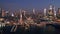 Aerial drone footage of New York skyline at dusk