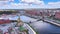 Aerial drone footage. River embankment, architectural complex, Orthodox Church