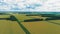 Aerial drone forward motion view on rural countryside landscape
