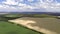 Aerial drone forward motion wide view on rural countryside landscape