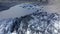 Aerial drone high angle view of the melting Solheimajokull glacier in Iceland. Climate change, melting glaciers, global warming