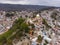 Aerial drone hsot of Guadalupe Church in San Cristobal de las Casas. Iglesia de Nuestra Senora de Guadalupe on the hill