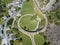 Aerial drone image of the Brusio spiral viaduct, Switzerland