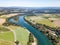 Aerial drone image of the curvy course of Rhine