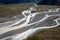 Aerial drone image of glacial river at Mount Cook, New Zealand, Aotearoa