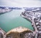 Aerial drone image of Plastiras lake and dam