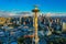 Aerial drone image of Seattle Washington Space Needle