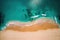 Aerial drone image view, straight down. Beautiful beach and perfect clear water, Generative Ai