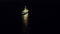 Aerial drone, night and ship at sea on water with lights on mockup or dark background. View of boat on late evening
