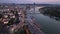 Aerial Drone Night Shot of Belgrade city, Serbia. Capital in Blue Hour and Night time, View from above.