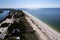 Aerial Drone Nokomis Beach. Gulf of Mexico on Casey Key in Nokomis Florida, United States. Red tide water