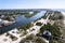 Aerial Drone Nokomis Beach. Gulf of Mexico on Casey Key in Nokomis Florida, United States. Red tide water