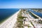 Aerial Drone Nokomis Beach. Gulf of Mexico on Casey Key in Nokomis Florida, United States. Red tide water