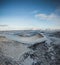 Aerial drone panorama snowy winter landscape view of huge volcano cone crater Hverfjall near Myvatn Reykjahlid Northern