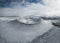 Aerial drone panorama snowy winter landscape view of huge volcano cone crater Hverfjall near Myvatn Reykjahlid Northern