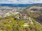 Aerial drone panorama view of medieval castle Boskovice. Ruin of ancient stronghold placed at hill in South Moravia region, Czech