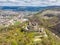 Aerial drone panorama view of medieval castle Boskovice. Ruin of ancient stronghold placed at hill in South Moravia region, Czech